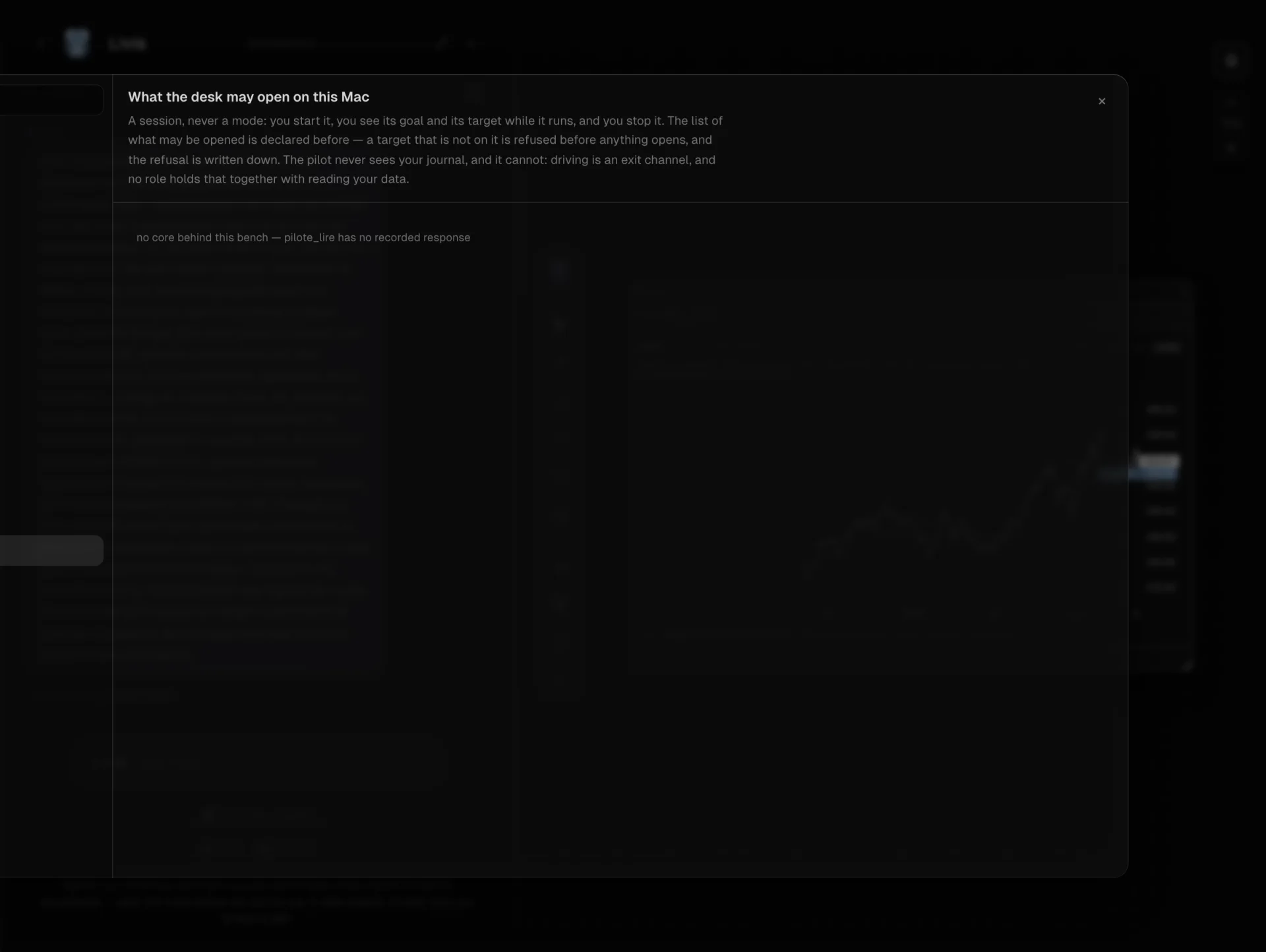 The Finexia pilot settings: what the desk may open on this Mac, declared before anything runs — a target that is not on the list is refused, and the refusal is written down.